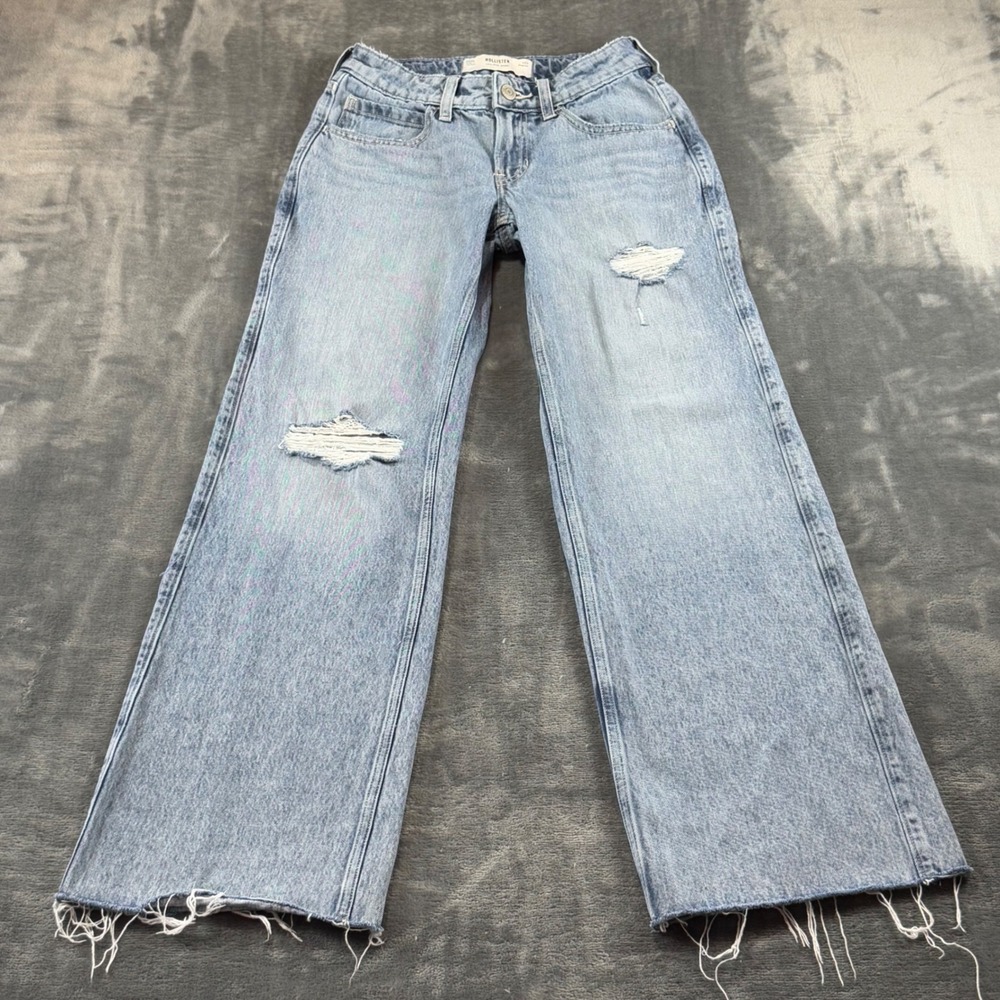 Hollister Low-Rise Baggy Jeans Light Wash Distressed Raw Hem W23 00R